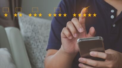 Customer review good rating concept, customer review by five star feedback, positive feedback.