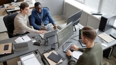 Cybersecurity Team Working on Project in Office