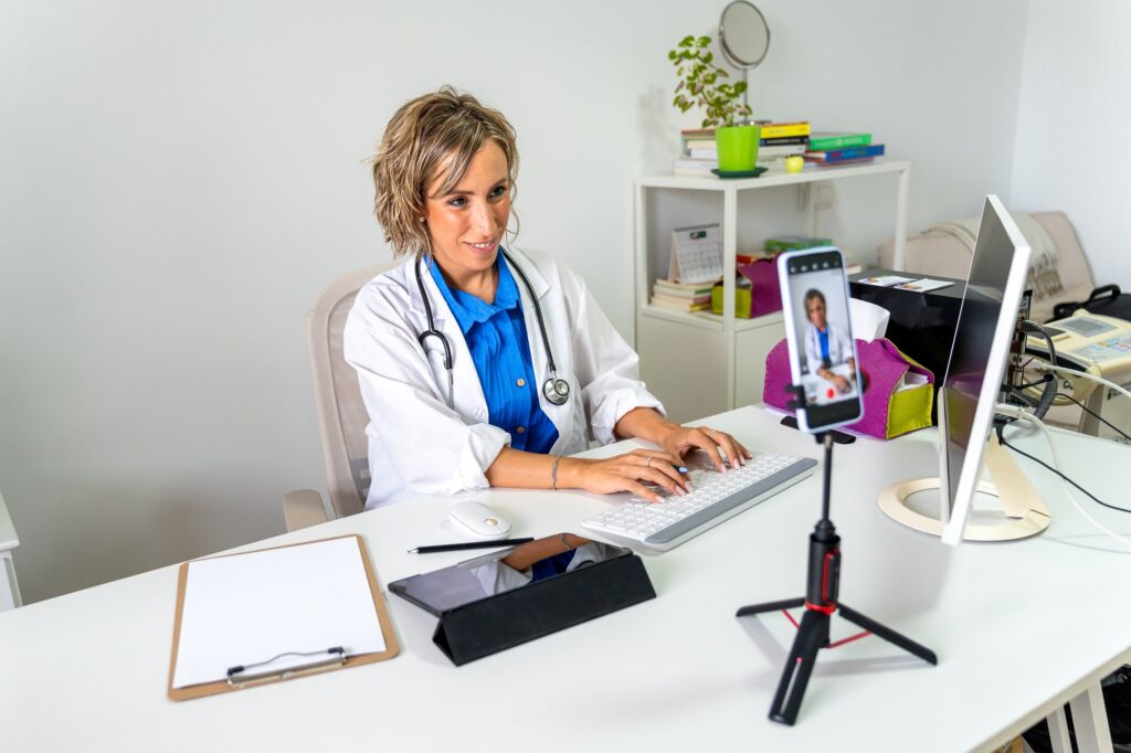 Female doctor streaming a medical video