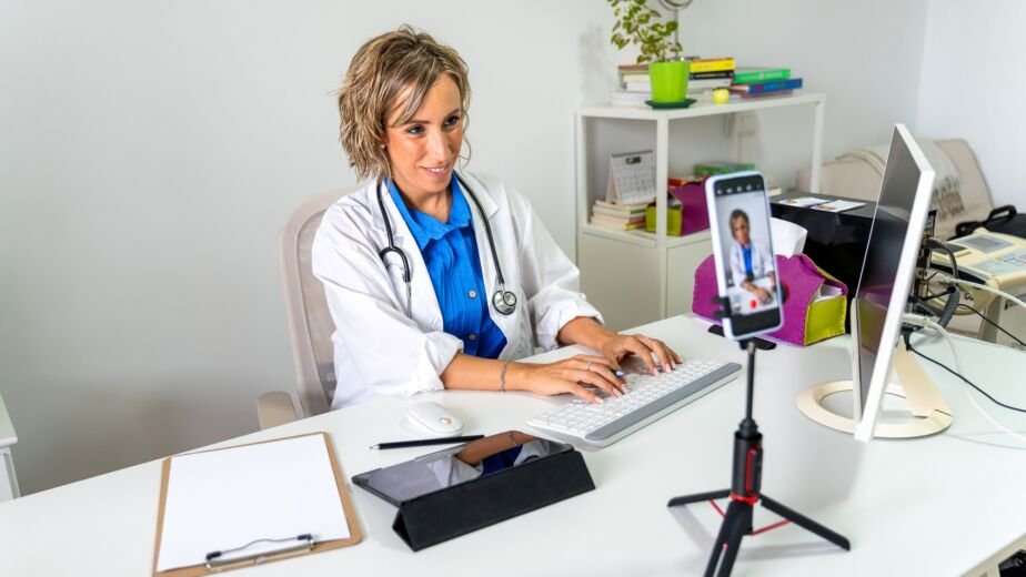 Female doctor streaming a medical video